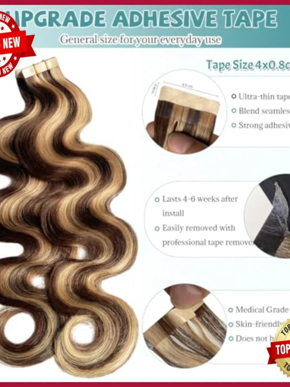 22 Inch Human Hair Tape In Extensions 20pcs Body Wave Seamless Weft